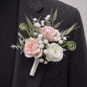 Kylemore artificial groomsmen buttonhole for wedding flower hire in the UK.